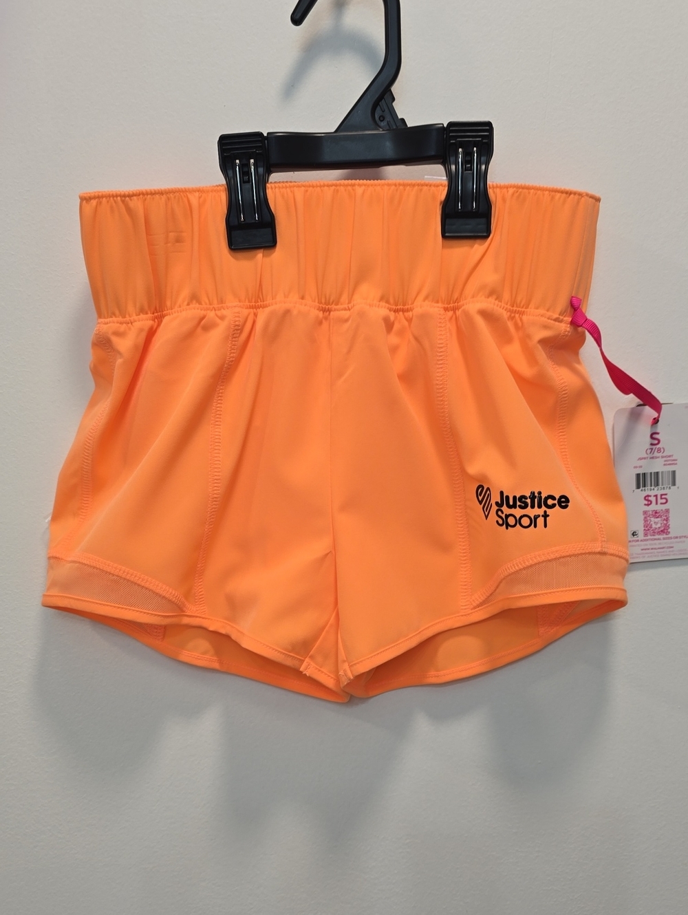 Justice Sport - Athletic High-Waist Girls Shorts, Neon Melon Orange, Size Small